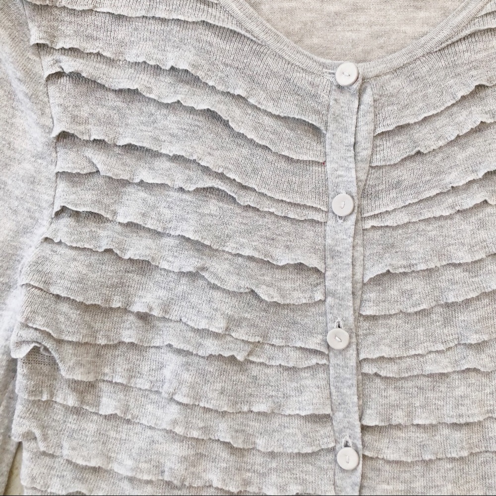 J Crew Gray Ruffle Classic Cardigan Sz Medium - Picture 3 of 3